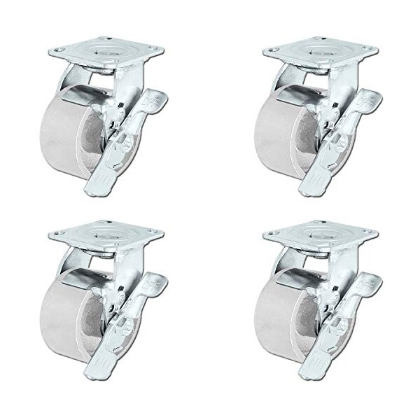 4"x2" Steel Wheel Casters, Swivel Casters W/ Top Locking, PK4